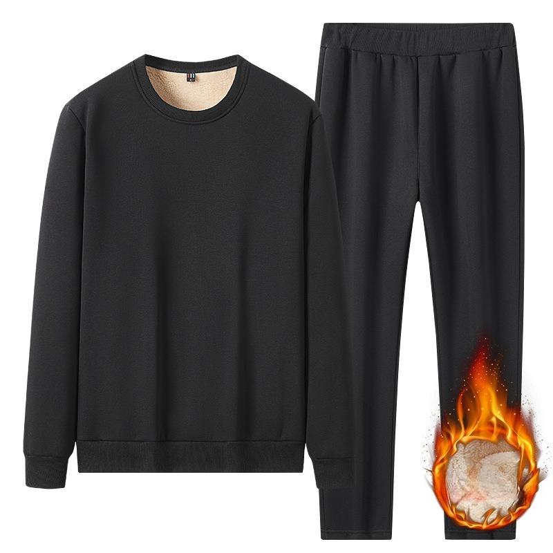 Tuta Invernale Calda da Uomo Maglione Spesso in Velluto + Pantaloni della Tuta in Pile di Agnello Set 2 Pezzi