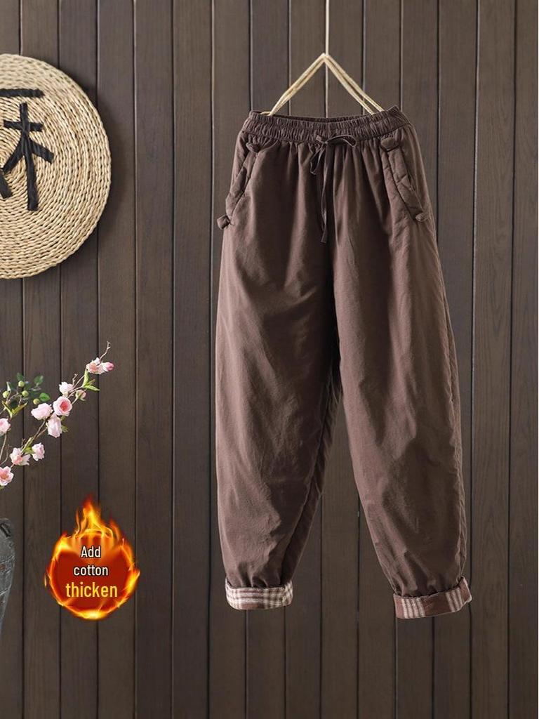 Winter Übergröße Elastischer Bund Hoher Bund Gesteppte Baumwollhose für Damen