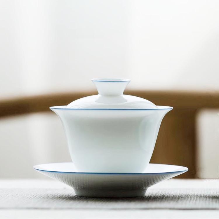 Customizable Handmade Sancai Gaiwan White Ceramic Tea Bowl - Thin-walled Kung Fu Tea Set