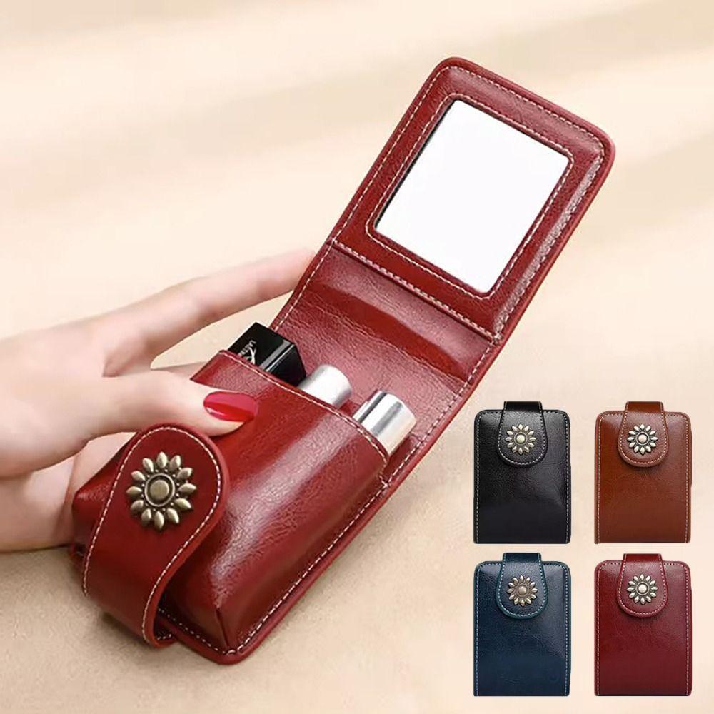 

Сумка для губной помады из искусственной кожи, чехол для хранения помады с кнопкой, портативная косметичка