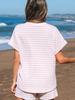 2025 Spring/Summer Women's Knit Drawstring Short-Sleeved Two-Piece Casual Set - European & American Fashion