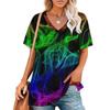 Summer V-neck 3D Colorful Splash Printed T-shirts Fashionable Casual Short Sleeved Women's T-shirts