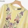 ZANZEA Women Lace Splice Round Neck Floral Print Casual 3/4 Sleeve Blouse