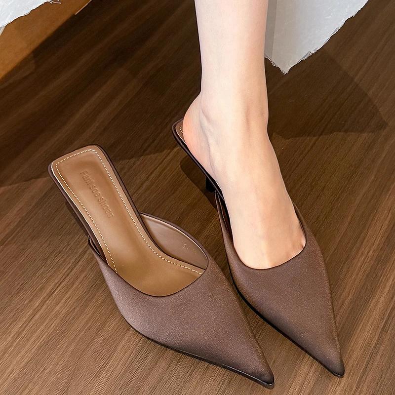 Fashion 2025 Summer Women Cover Toe Mules Slippers Fashion Shallow Singbacks Slide Ladies Casual Slip On Shoes