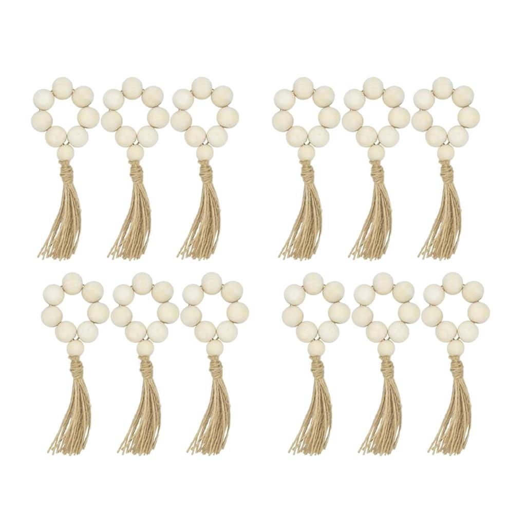 ABBY-12X Beaded Wood Napkin Rings With Table Setting Wedding Party Décor Accessories Napkin Holder Natural Style