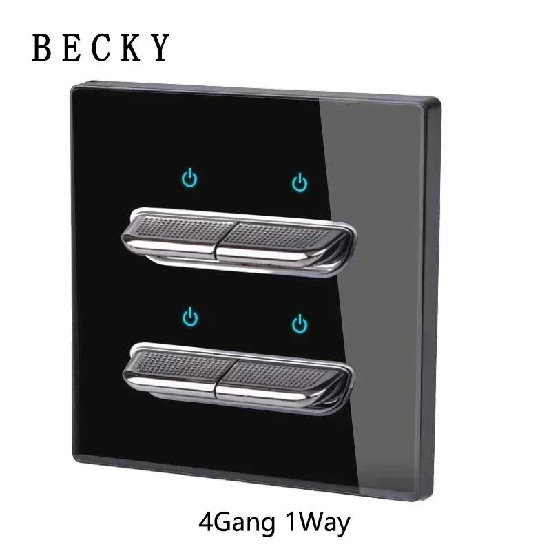 Black Tempered Glass Wall Switch Panel Led European 16a Socket Retro Toggle Light Switch Eu Uk Standard 2usb Socket 1Gang-4gang