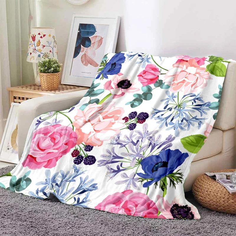 Pink Rose Flowers Printed Blanket for Sofa Bed Travel Camping Living Room Office Conditioning Blanket for All Seasons Gifts