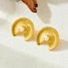 Gold Fan Shaped Stud Earrings with Pearl Center for Women