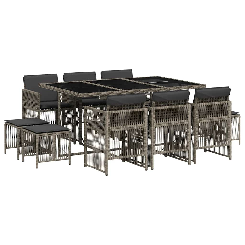 11-Cz. Garden Furniture Set, With Cushions, Grey PE Rattan