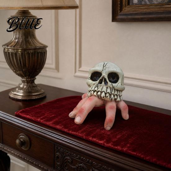 Halloween Skull Decoration Finger Ornament Resin Carving Decoration Lifelike Bone Texture Sculpture Scary Dark Hunting Style Figure for Outdoor
