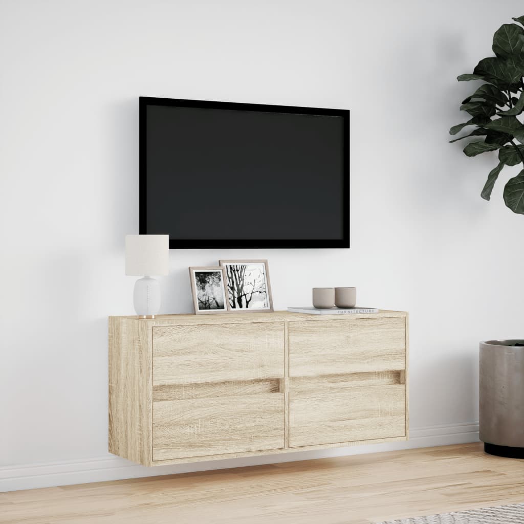 TV Wall Cabinet with LED Lighting Sonoma Oak 100 x 31 x 45 cm