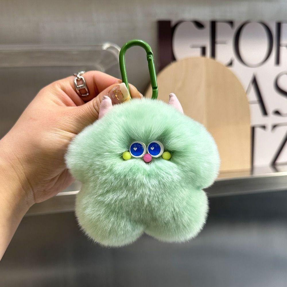 Cartoon Imitation Rabbit Fur Key Chain Bag Charms Plush Ball Pendant Ice Cream Key Ring  Girl