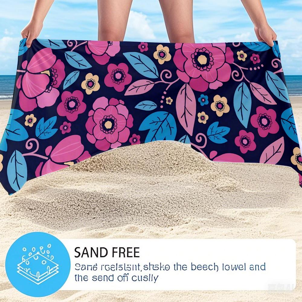Vibrant Florals Compact Travel Beach Towel Super Absorbent Sand Resistant, Microfiber for Swimming Camping Yoga