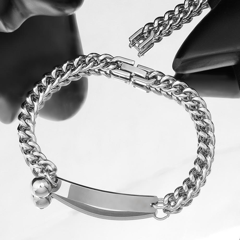 

Engravable Hip Hop Stainless Steel Cuban Chain Bracelet - Unique European & American Design for Couples Steel Color (Men 20CM)