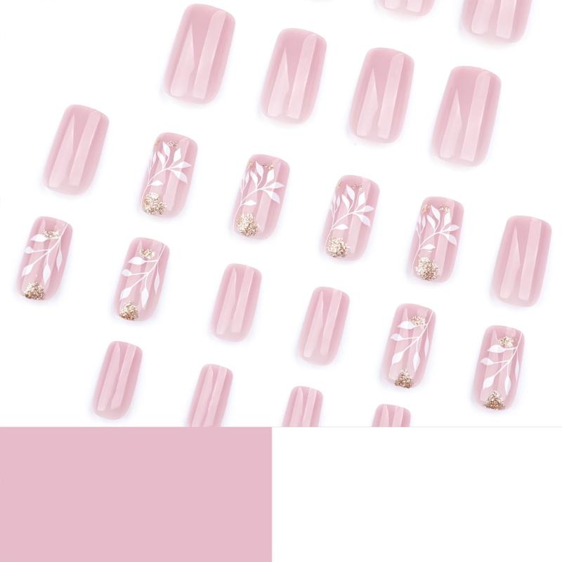 24Pcs Short Square Press On Nail Flowers False Nail Manicure Nail Decors Stick on Nail For DIY Acrylic Nail Art