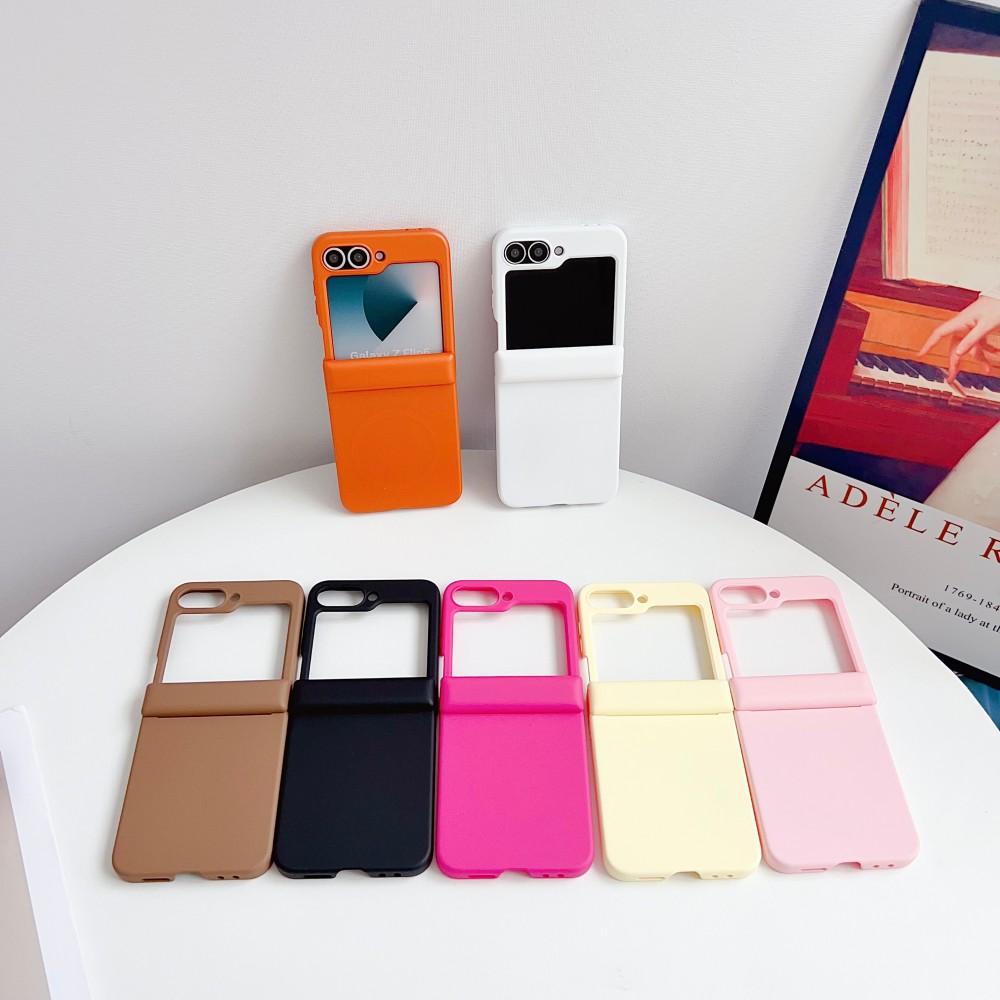 Solid Color For Samsung Galaxy Z Flip 5 6 7 FE 5G Magnetic Phone Case Shockproof Hinge Protective PC Hard Shell Back Cover