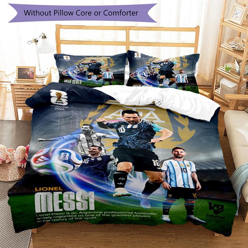 Lionel Messi Football Celebration Bedding Set,Cozy Bed Linen for Teen Room Decoration,Soccer Lover Gift,Washable Duvet Cover with Pillowcases,Football