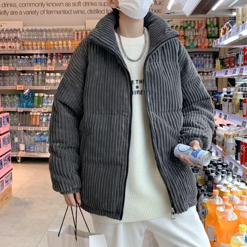 Hong Kong Style Men's 2024 Autumn/Winter Trendy Thick Cotton Jacket