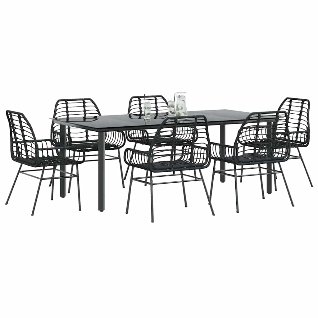 7 Piece Black Poly Rattan Outdoor Dining Set