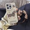Cartoon Dog Embroidered Hard Phone Case IPhone 16 Pro Max 15 14 - Anti-Drop PC Cover In White Blue With Headphones Design