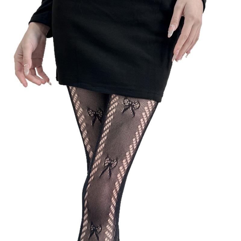 Women Japanese Style Jk Lolita Bow Lace Mesh Thin Pantyhose