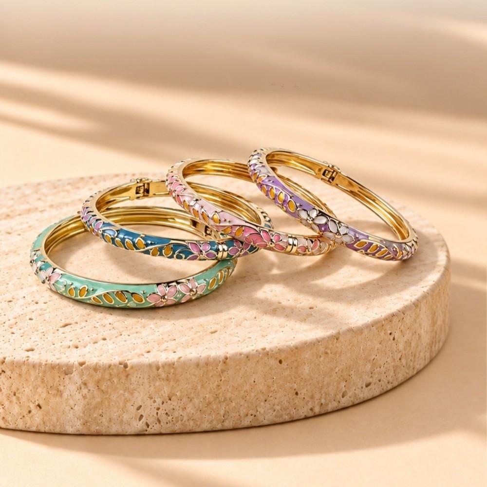 Traditional Flower Bangle Colorful Women's Hand Bracelet Vintage Cloisonne Bangle  Ladies