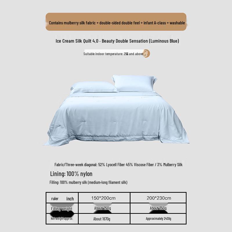 Mercury Home Textiles 100% Tussah Silk Washable Summer Quilt