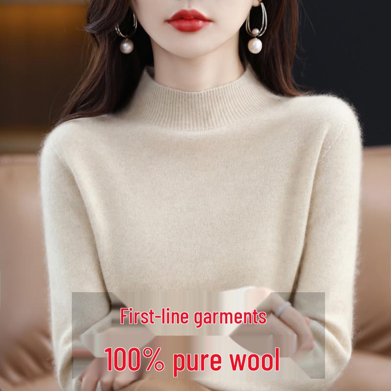 Women's High-Quality Cashmere Wool Sweater, Half-High Neck, Fashionable Slim Fit, Autumn/Winter Collection