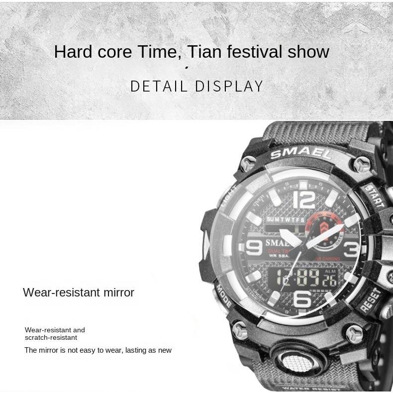 Ceas multifuncțional pentru bărbați SMAEL Tactical Ceas electronic digital, rezistent la apă, care strălucește în întuneric