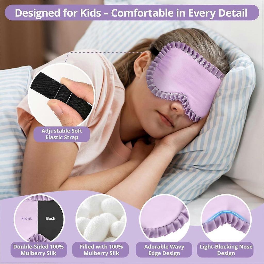 Máscara de Dormir Infantil, Máscara de Olhos 100% Seda de Amora Genuína, Máscara de Dormir para Crianças com Elástico Ajustável, Cobertura de Olhos Macia e Bloqueadora de Luz Presente para Meninos