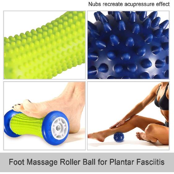 Foot Massage Roller Ball for Plantar Fasciitis - 1 Feet Roller and 2 Spiky Massage Balls Set ; Foot Arch Pain Relief; Deep Trigger Point Therapy;