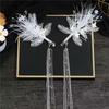 New feather hairpin fairy beauty bridal crystal soft pottery tassel headdress, high-end styling headwear