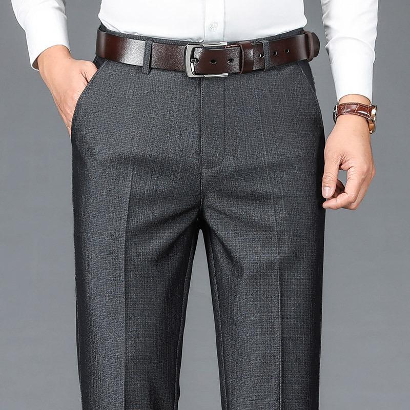 New summer thin men's high-end casual pants anti-Zou ice silk straight large-size suit pants