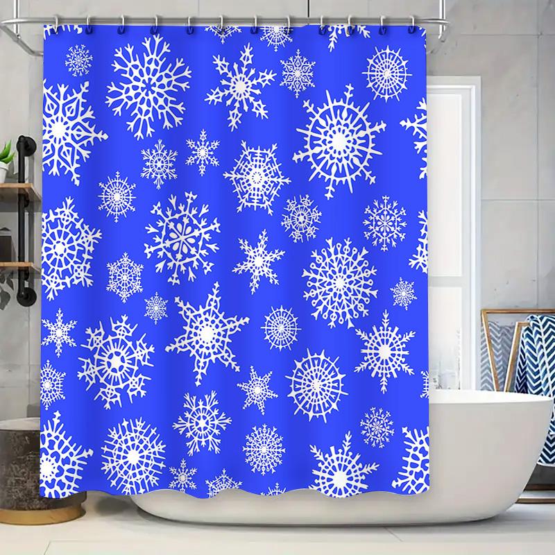 

Snowflake Shower Curtain Blue White Bathroom Decor Winter Christmas Print Waterproof Washable Polyester Fabric Decoration Shiny 90x180cm