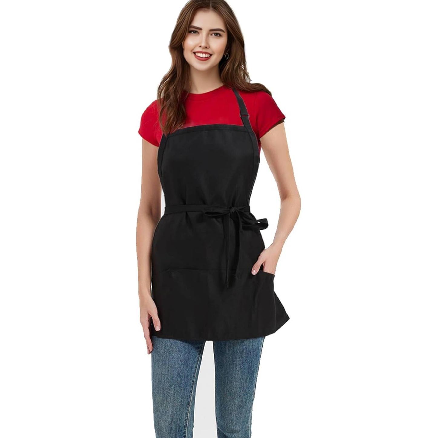 Chef Short Apron With 3 Pockets, Extra Long Straps, Adjustable Halter, BBQ & Restaurant Kitchen Apron чёрный