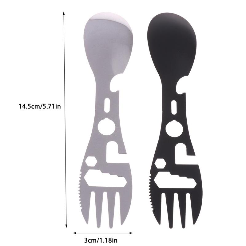 1/5Pcs 10-in-1 Stainless Steel Camping Utensils Set - Travel Hiking Cutlery Fork Spoon Opener Outdoor Survival Gear Tableware