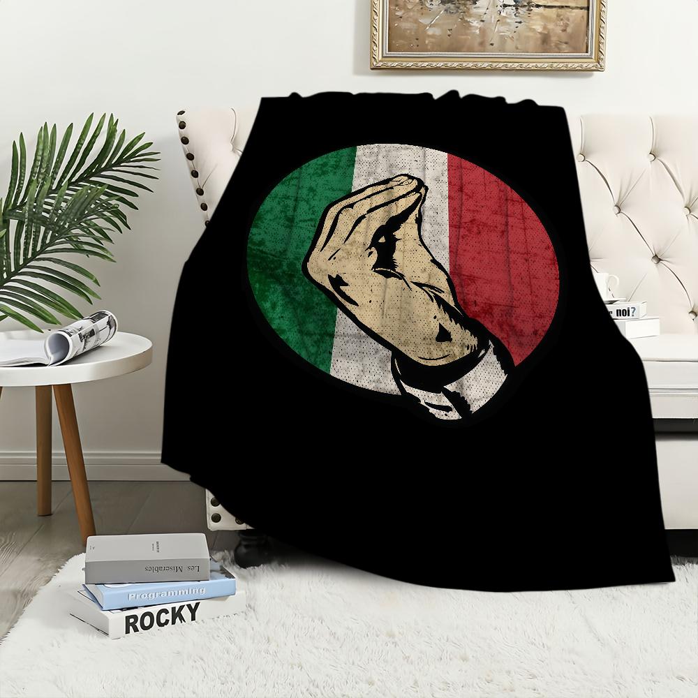 Italian Hand Gesture Sing Language Funny Blanket For Soft Throw Blanket for Picnic Bed Sofa Home Bedroom Cozy Warm Comfortable