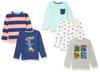 Amazon Essentials 5-Pack Long Sleeve T-Shirts (Formerly Spotted Zebra) Boys, Navy/White/Light Blue, Sizes 130-135