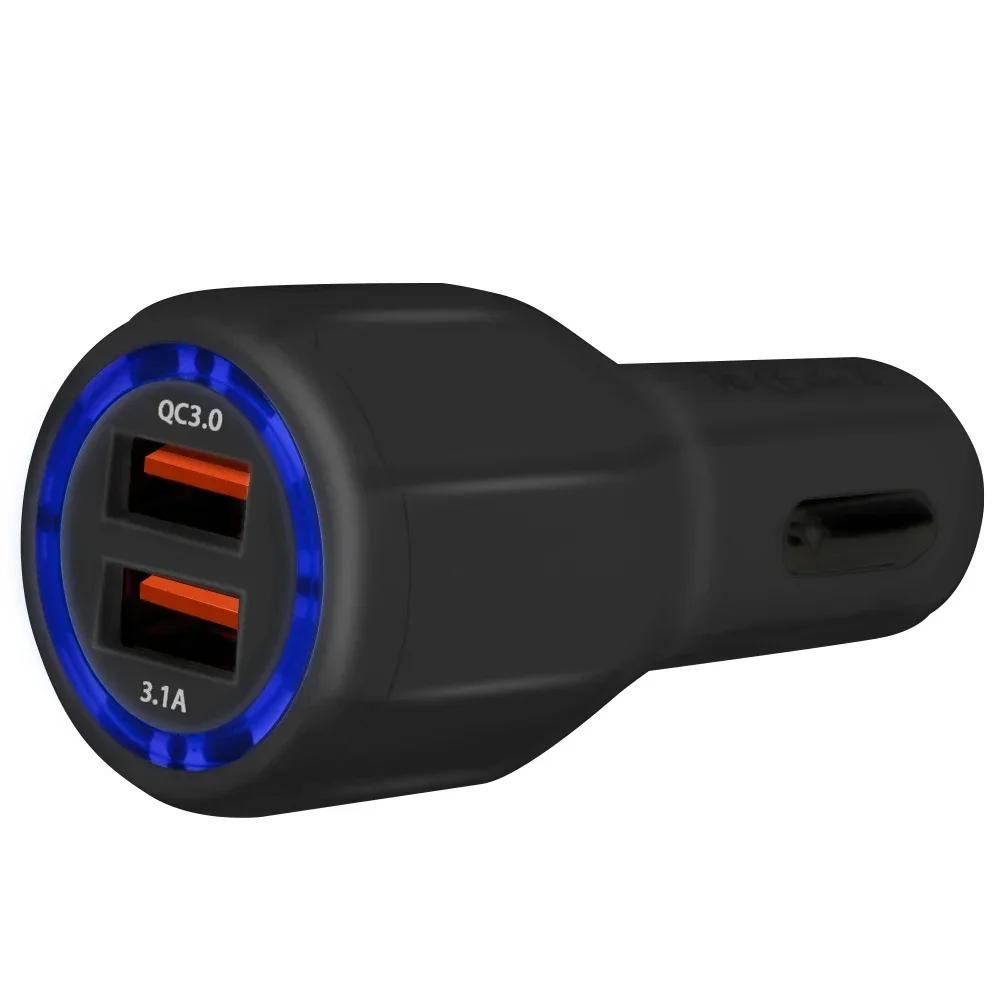 

3.1A Автомобильное зарядное устройство PD QC 3.0 LED Dual USB Plug Phone Charge Adapter для iPhone 12 11 Samsung Xiaomi Huawei Быстрая зарядка чёрный