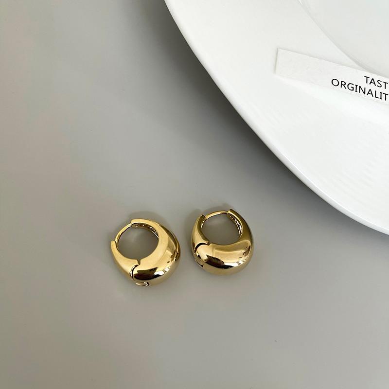 Oval Earrings with Silver Hooks and Clasps, Women's Simple and Niche Electroplated Gold Style