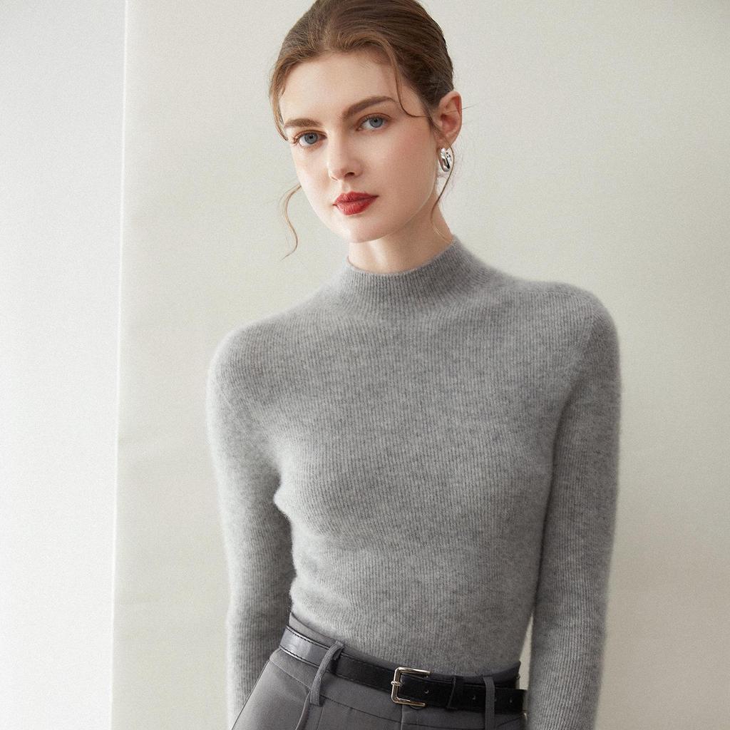 Women's Slim Fit 100% Pure Cashmere Half-High Neck Sweater - Warm Knit Base Layer Top for Autumn/Winter