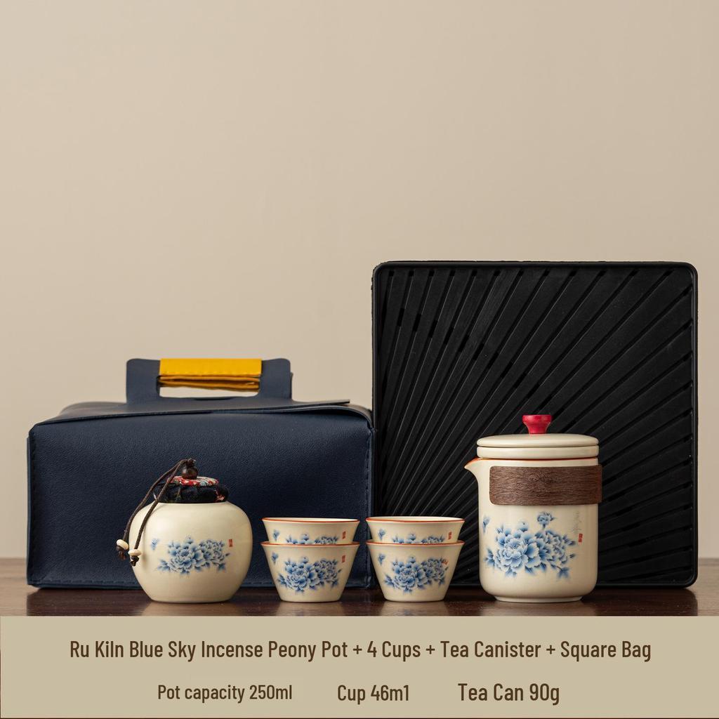 Elegant Travel Tea Set: Ru Kiln Ceramic Teapot & Cups for Business Customization