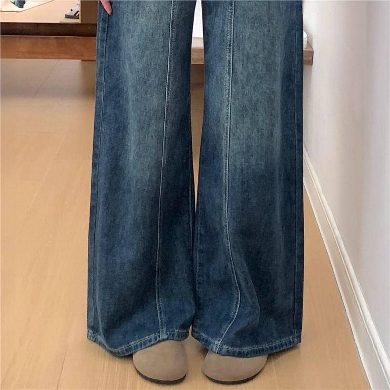 

Женские ретро джинсы с высокой талией и широкими штанинами - Стройнящие, свободные, больших размеров, универсальные брюки прямого кроя L синий