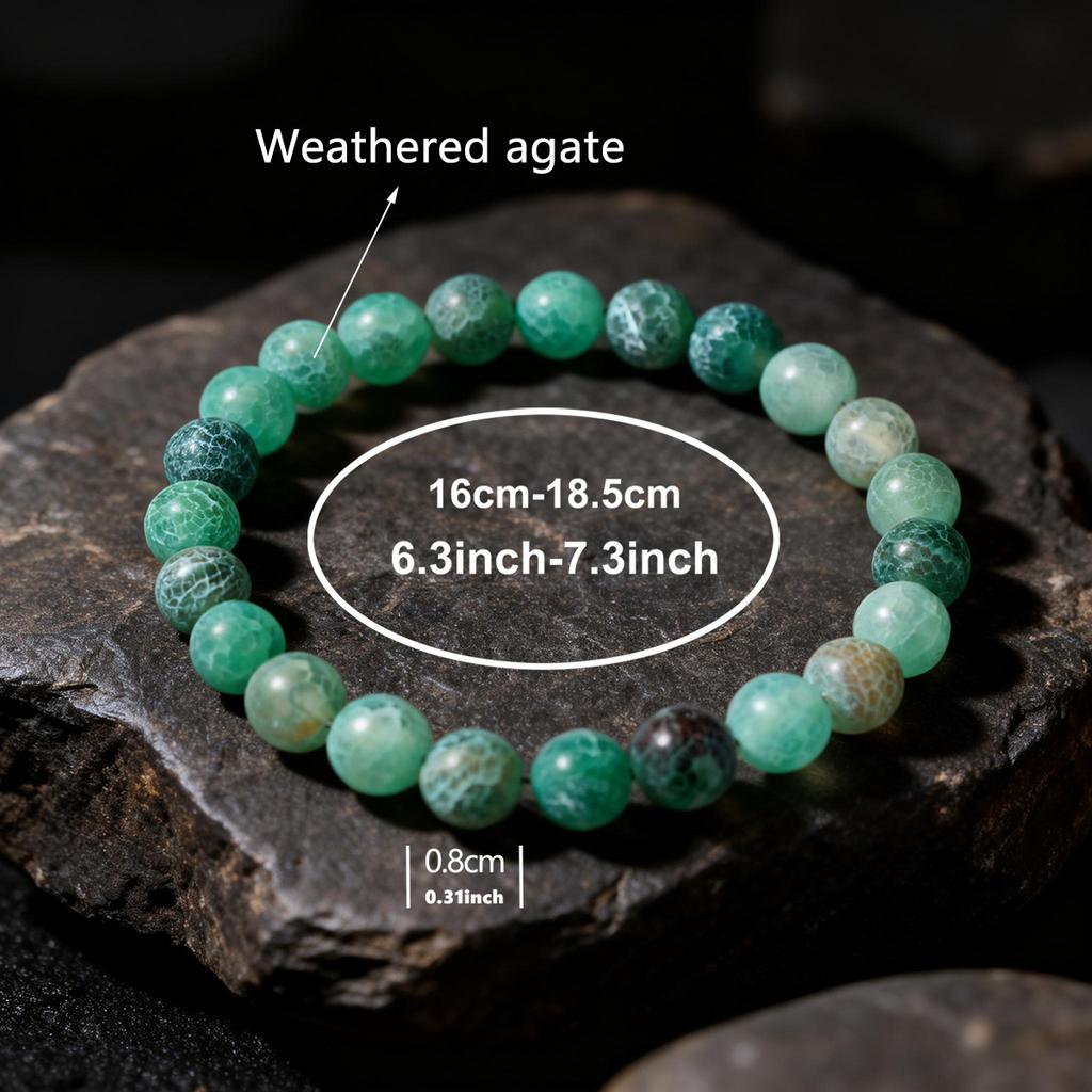 Festive Gifts Green Cracked Agate Beaded Bracelet Natural Texture Fashion Jewelry For Men Women Daily Wear Gift