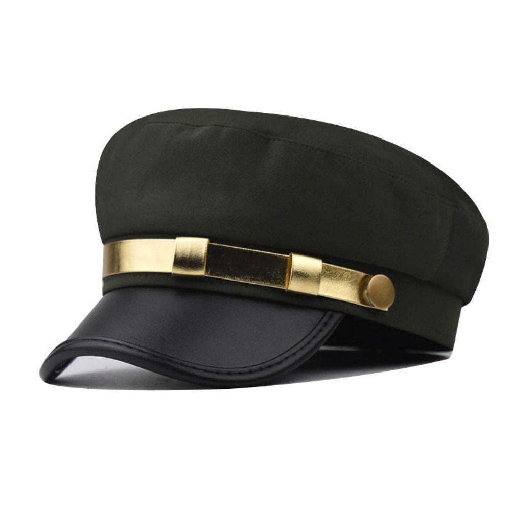 Cotton Sailor Cap Gold Band Flat Top Beret Vintage Captain Hat For Men Women