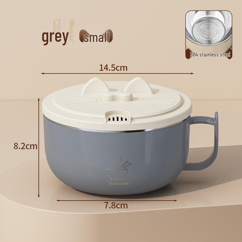 Portable 304 Stainless Steel Noodle Lunch Bowl with Lid, Large Capacity for Office and Dorm Use 201 Stainless Steel Inner