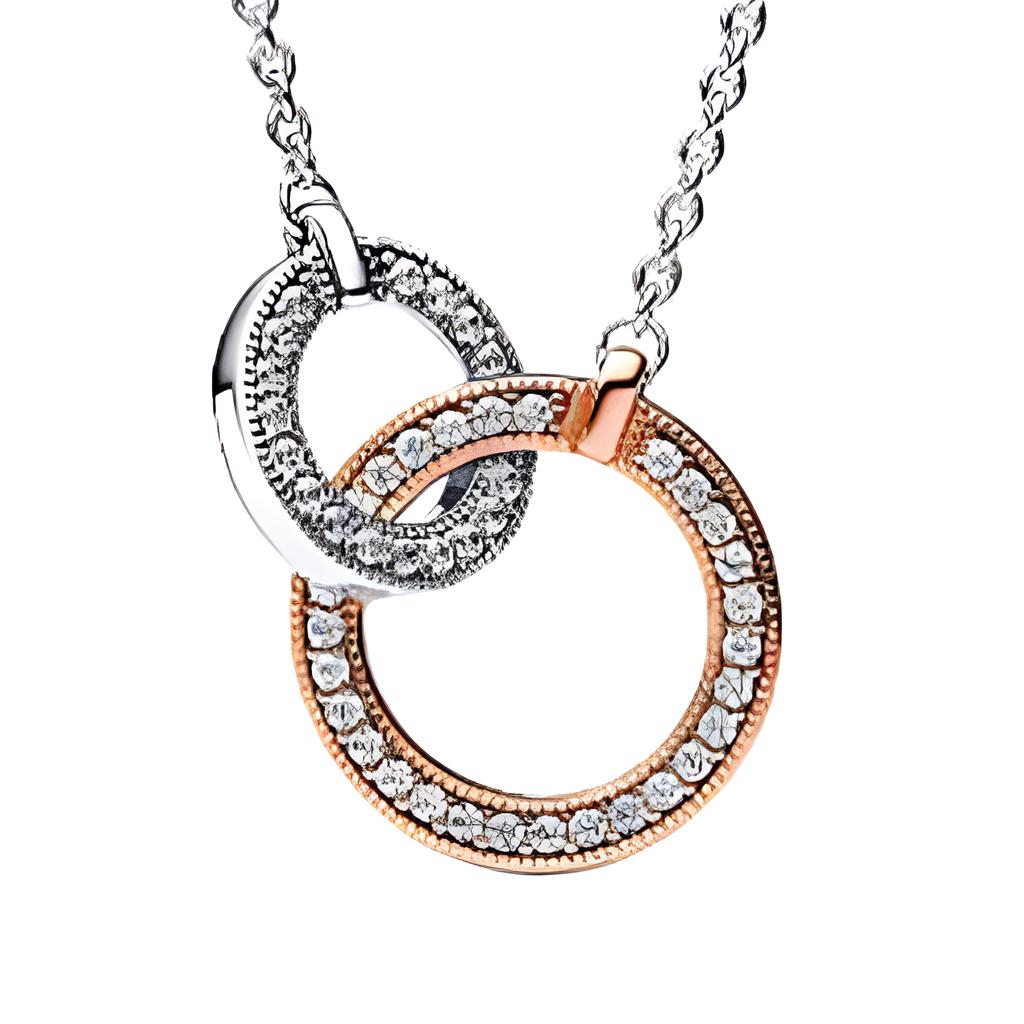Pandora Double Ring Design Necklace Unisex necklace Silver 382778C01
