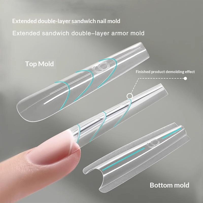 140/280Pcs Sandwich Dual Nail Forms Extensions-Dual Forms Top Bottom Mold Long Square Almond Nail Art Forms Manicure Tool