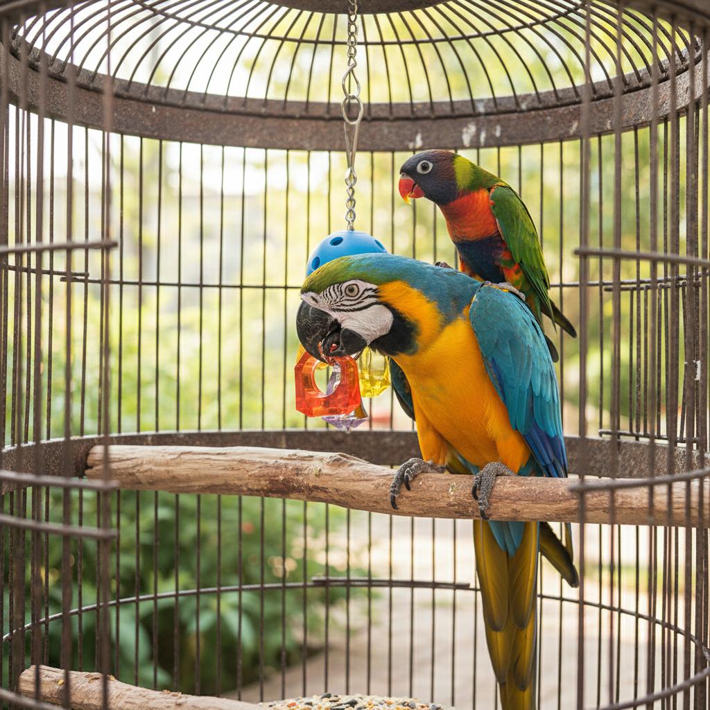 Parrot Chew Toy with Acrylic Spinning Ball_Chain Bird Cage Hanging Toy with Hook for Small Medium Birds