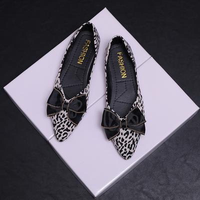 Neuer Stil Damen Flats Spitzschuh Bootsschuhe Leopard Slipper Flache Schuhe Damen Slipper Große Schleife Ballerinas Komfort Damenschuhe